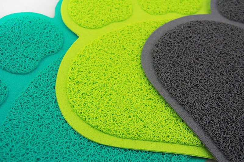 JOYJULY PVC Pet Dog Cat Puppy Kitten Dish Bowl Food Water Feeding Placemat, Non-Slip Cat Litter Mat Paw Shape, Grey Large - Image 5
